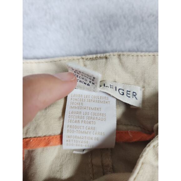 Tommy Hilfiger Sz 10 Y2k Tan 100% Linen Crop Tie Waist‎ Low Rise Zip Leg Pants - Picture 10 of 16